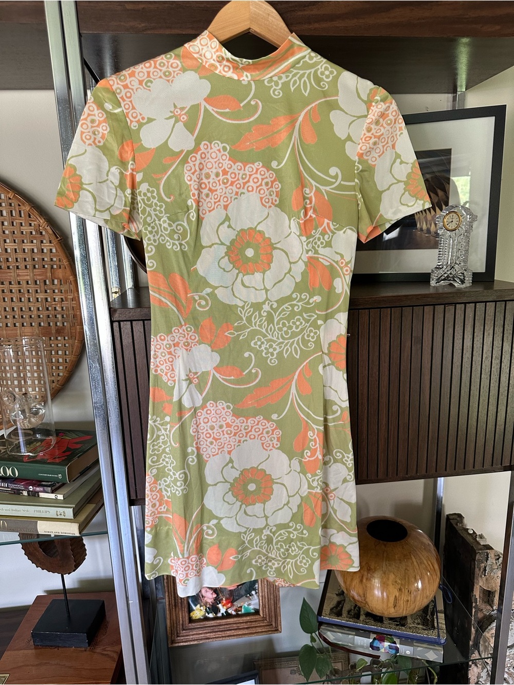 Vintage-Inspired Floral Mini Dress in Olive, Coral & White
